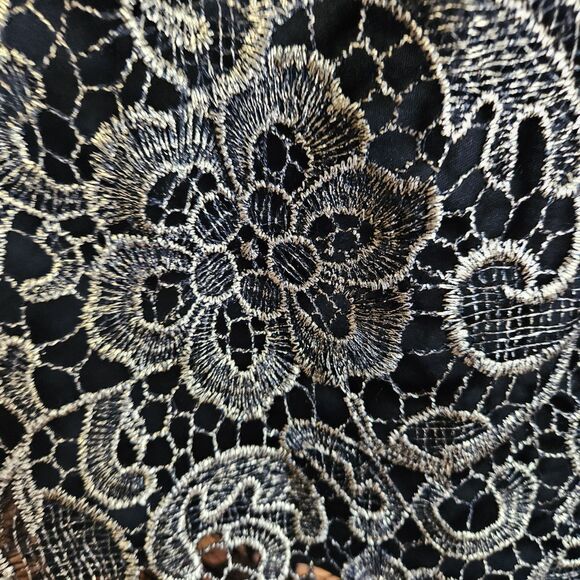 SANS SOUCI BLACK & GOLD FLORAL EMBROIDERED LACE-UP SLEEVELESS DRESS SIZE L - Picture 4 of 9